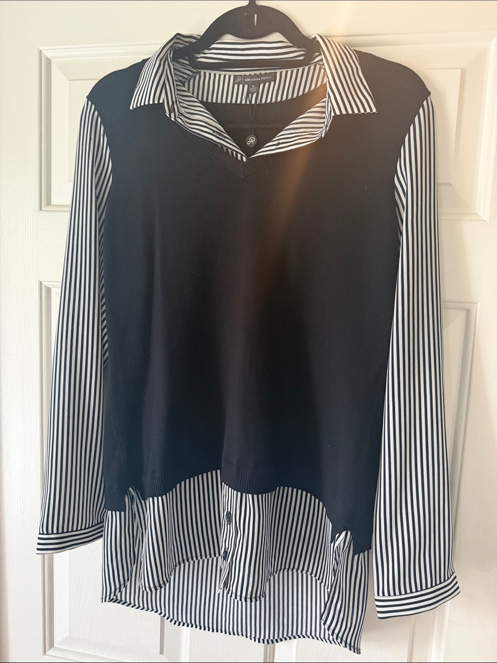 Striped Collared Layered Knit Top - Black and White, NWT